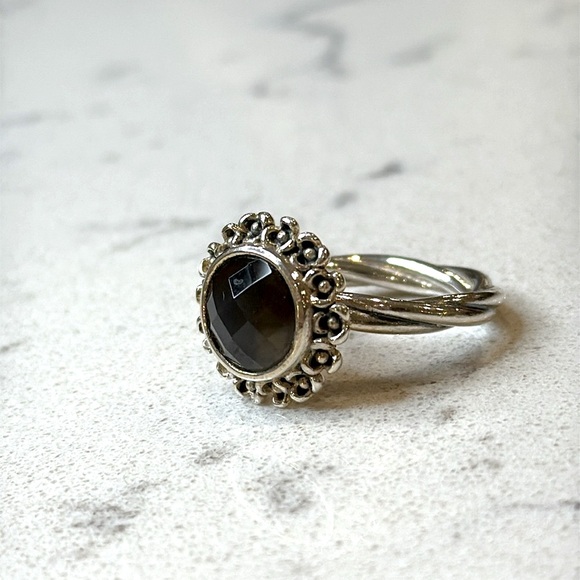 Retired Pandora Elegant Blue Floral 925 SS Ring Sz 7 - Picture 4 of 6